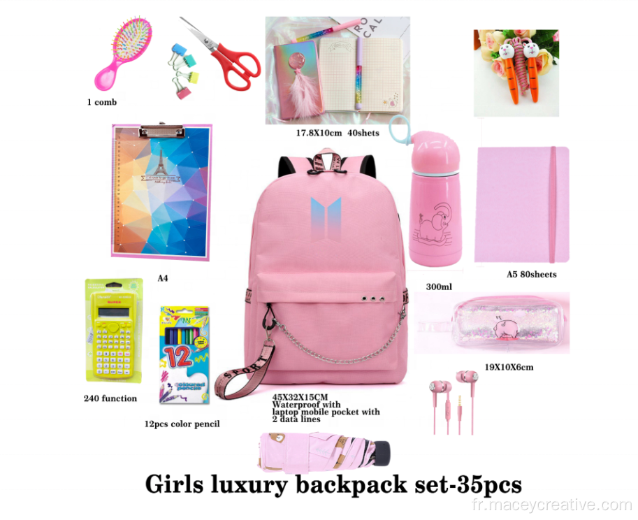 Ensemble de sacs à dos de sacs à école 35pcs