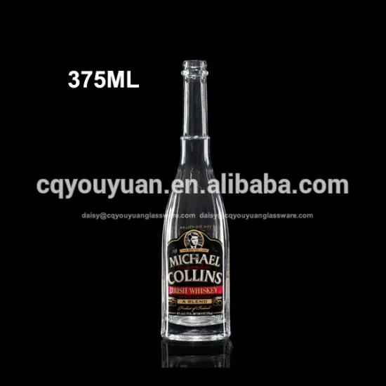 Customized spirit bottle printed 375ml clear glass liquor bottle