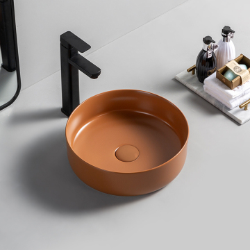 Factory Wholesale Luxury Brown Art Ceramic Round Shape Bathroom Sink Basin