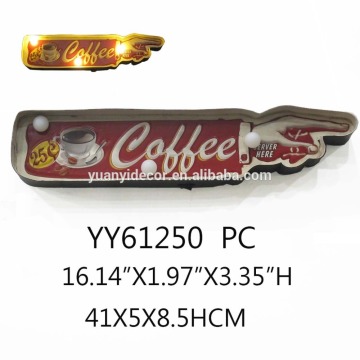 Coffee custom printing embossed LED tin sign for wall decor, custom metal wall plaque