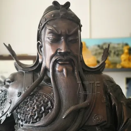 Custom decorative ancient feng shui bronze guan gong sculpture metal kwan kung statue