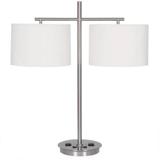 Brushed Nickel 2-Head LED Desk Lamp for Dining Table and Bedside