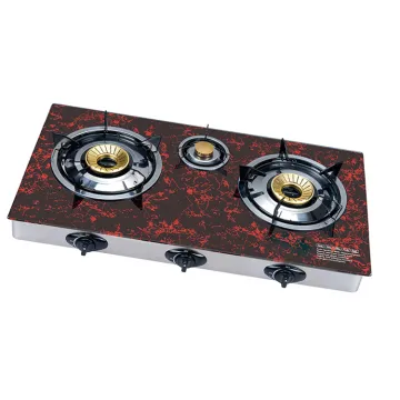 New 3 Burners Desktop Gas Hob Red Tempered Glass Cooktop Best Flame Gas Stove