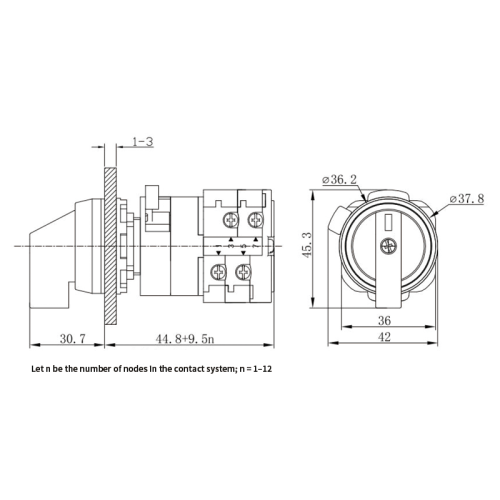LW38D Single-hole Non-plate Cam Switch