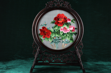 Hand Embroidered Artwork -- Peony