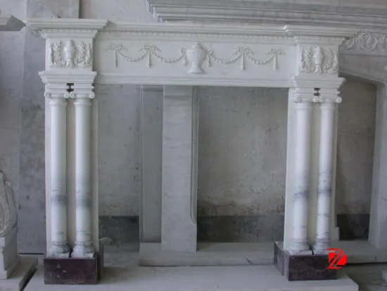 Pillar limestone fireplace mantel