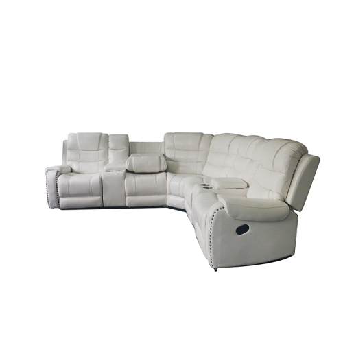 Manual Pu Recliner Corner Sofa With Drop Down