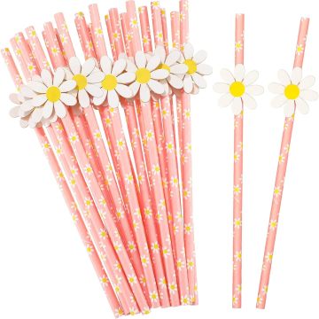 100 PCS Daisy Paper Straws - Pink Floral Party Διακοσμήσεις για τα γενέθλια των παιδιών