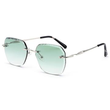 Rimless Diamond Cut Square Metal UV400 Sunglasses ME2062