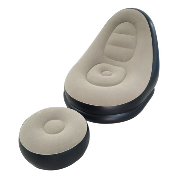 PVC Inflatable Flocking Lounge Sofa Chair with Footrest - Modern Brown Sofa Bed