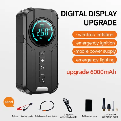 6000mAh Car Emergency Starter with Power Inflatable Pump & Air Compressor