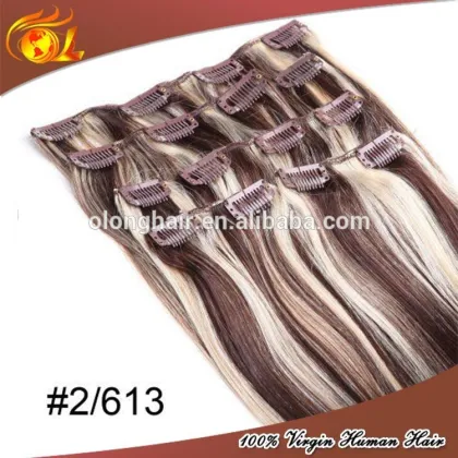 Factory Wholesale Human Hair Chocolate Brown ombre Clip In Hair Extensions