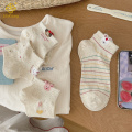 한국 버전 만화 토끼 짧은 양말 하트 모양의 아이디어, 거즈 보트 양말