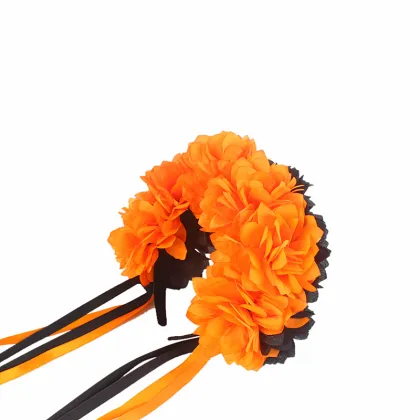 Halloween Christmas Carnival Rose Flower Long Ribbon Headband Beauty Headband Flower Pride Rainbow Headband" 

Given the request, a suitable focused title could be:

"Rose Flower Long Ribbon Headband - Beauty Headband for Festivals and Celebrations" 

Thi