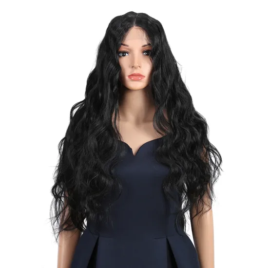 Synthetic wig with baby hair body wave with closure and fake skin heat resistant lace front Synthetic hair wigs for black women