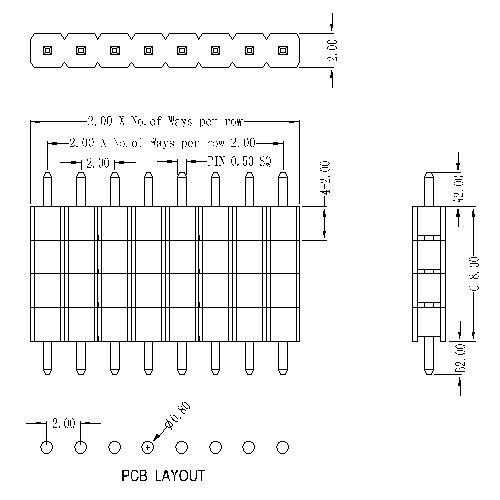 2.0mm Pin Header Straight Type Single Row Multilayer Plastic