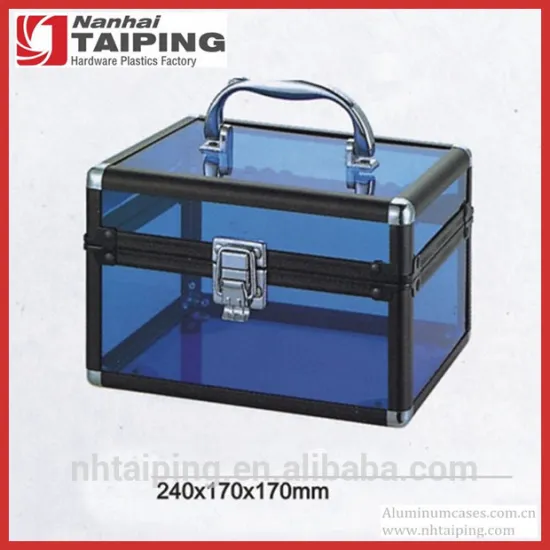 Blue Acrylic Aluminum Framed Cosmetic Makeup Case Clear Vanity Box
