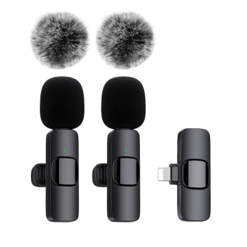 2 PCS Wireless Lavalier Microphones for Vlog and Mobile Devices (iPhone, Android)