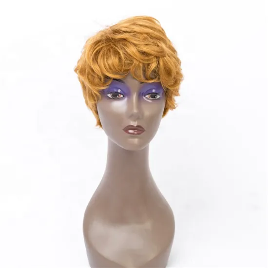 Highlight For Black Women  For Ladies  Short Curly pixie cut  Human Hair  Machine Made Wig