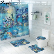 Sea World Printed Bath Mat Toilet Creativity Bathroom Rug Set Home Decor Bath Mat Shower Curtain Set Bathroom Floor Mat Bath Mat
