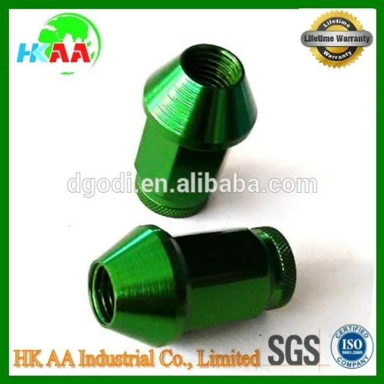 TS16949 approved green anodized aluminum alloy wheel lug nut for auto spare parts