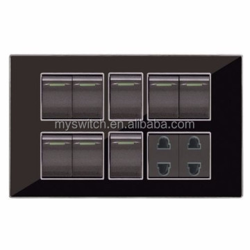 Pakistan Flat Button Crystal Acrylic Mirror Black Switch Sheet 8+2 Socket
