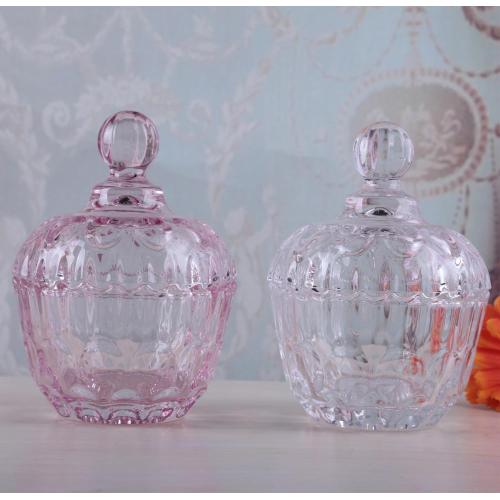 Round Pink/Clear Glass Candy Jar With Glass Lid