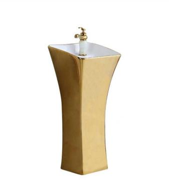Luxury Bathroom Golden One Piece Pedestal Basin