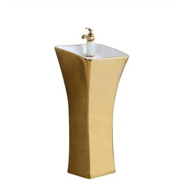 Baño de lujo Lavabo de pedestal dorado de una pieza