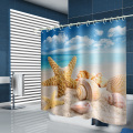 Starfish Conch Waterproof Shower Cortina Sea Beach Bathroom Decor