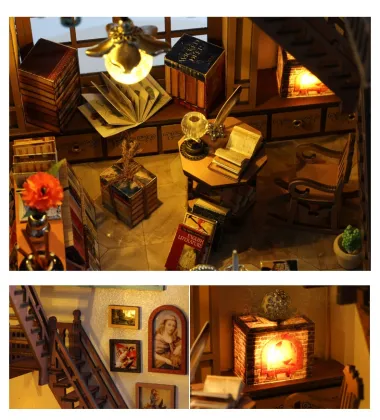 Nook Book 3D Wooden Puzzle Bookend DIY Miniature House Kit with LED Light