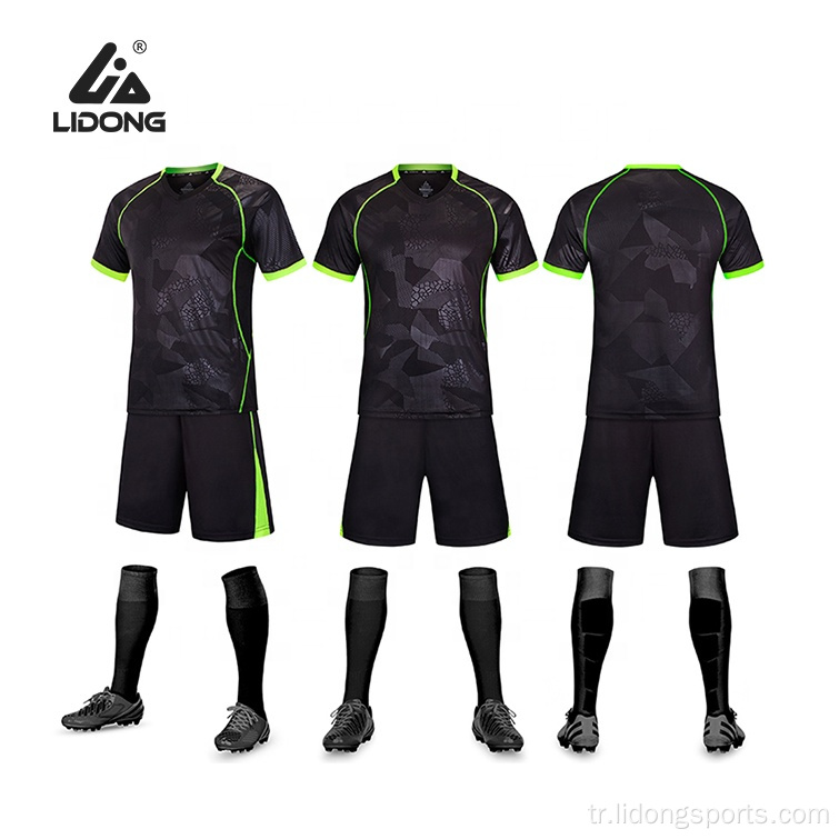 Siyah futbol antrenmanı forması gençlik futbol üniformaları setleri
