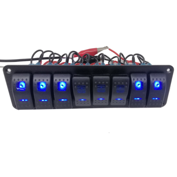 Universal 8 Gang Rocker Switch Panel with Dual LED Waterproof Rocker Switches