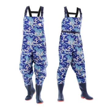 Fashion Blue Printed Pattern Thick Fishing Rain Pants and Shoes