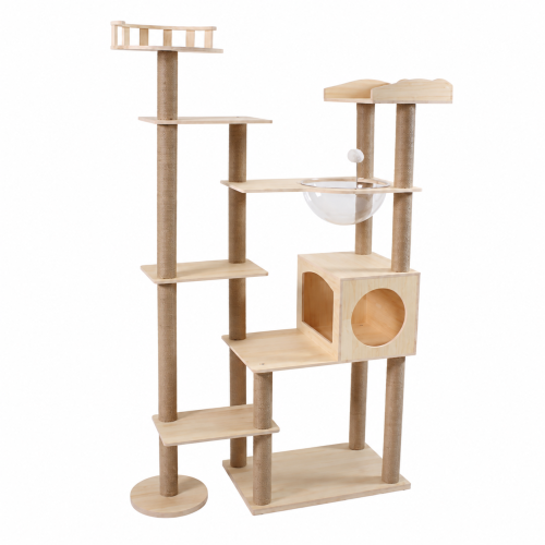Luxury Eco-Friendly Cat Tree Tower Large Indoor Cat Scratcher Multi-Level Climbing House Modern Design Solid Wood Carton