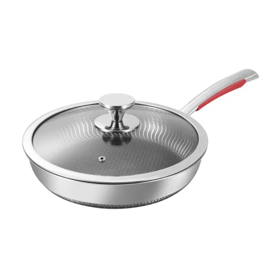 Factory Direct Stainless Steel Honeycomb Wok Pan - Non-Stick Fried Pan with Handle and Lids