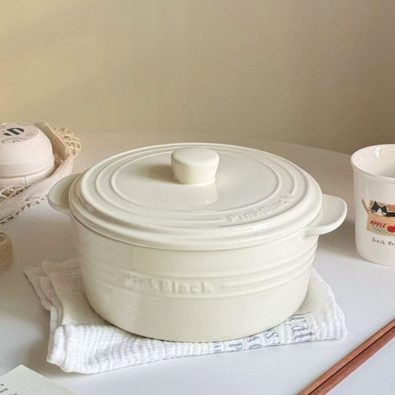 Asian PinkBlack Lines Stew Pot with Lid
