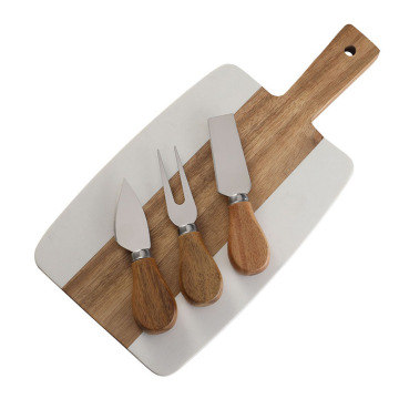 Customized Kitchen Gadgets: Cheese Tools, Rectangular Marble & Acacia Wood Serving Tray with Knife Set