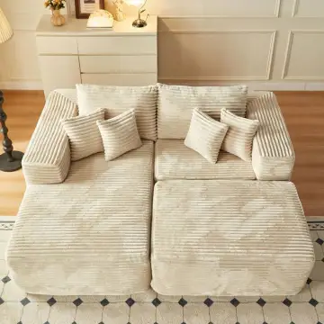 Corduroy Foam Chaise Lounge Sectional Upholstered Sofa Bed