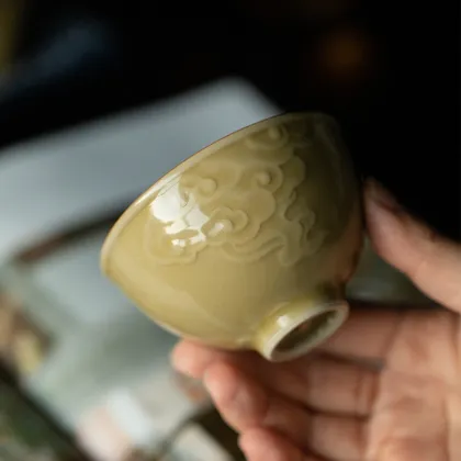 Handmade Jingdezhen Xiangyun Embossed Tea Cup Set - Vintage Kung Fu Tea Ware