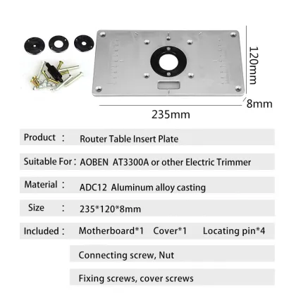 AOBEN Multifunctional Aluminium Router Table Insert Plate for Electric Wood Milling Trimming Machine Woodworking Benches