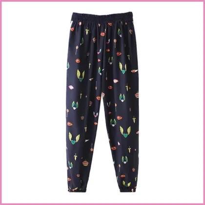 stretched cotton sport running printed flower long pants, harem pants