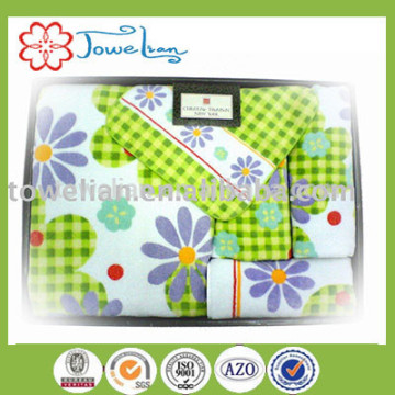 100%cotton 4pcs printed towel set