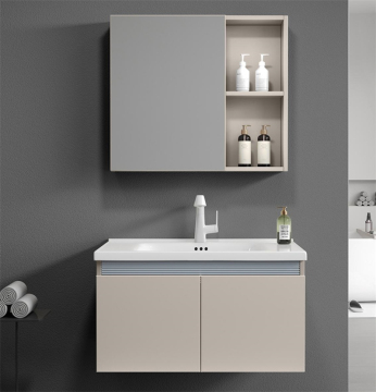 60cm and 80cm Aluminium Bathroom Vanity Sink Combo: Ceramic Basin, Top Wall-Mounted Cabinet Set