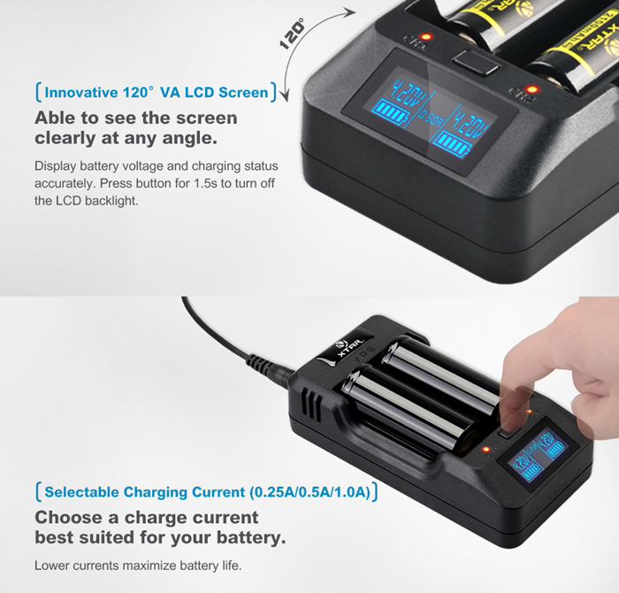 XTAR VP2 USB charger with USB cable