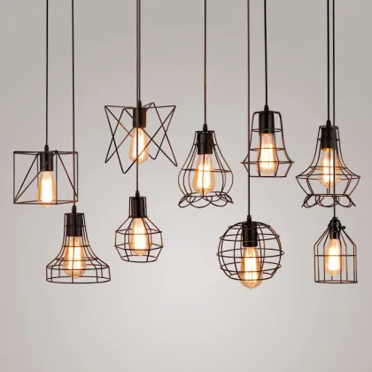 Vintage Iron Cage Pendant Lights - Retro Indoor Lighting Fixture