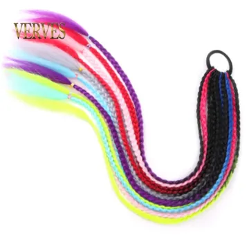 Synthetic Hair Ties Gradient Crochet Braid 24 inch hair Colorful Hair-Ring Braid Ponytail for Women Braided Drawstring Ponytail