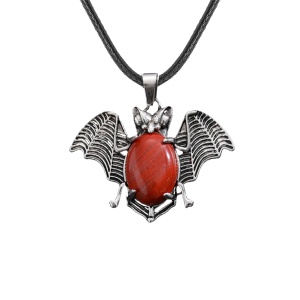 Red Jasper 13X18mm Cabs Antique Silver Alloy Antique Silver Alloy Bat Pendant Necklace 45cm Black Cord