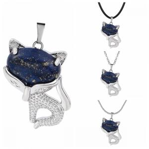Lapis Lazuli Luck Fox Collier pour femmes hommes guérison énergie cristal amulet animal pendent bijou de bijoux de pierres précieuses