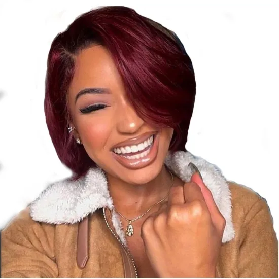 popular pixie human hair wig brazilian 6 inch cut wig short 1B/Red 2Tone Ombre colour Bob lace front wig with wholesale price
